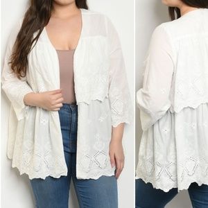 OFF WHITE EYELET CARDIGAN TOP